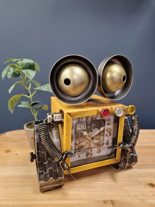 Robot Table / Mantle Clock In Distressed Metal