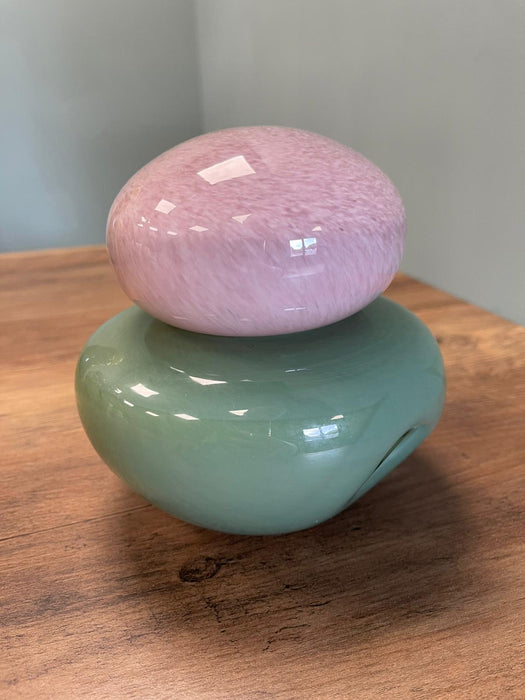 Cloudy Pink & Green Glass Jar with Lid – Decorative Modern Accent (14cm)