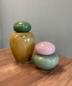 Cloudy Pink & Green Glass Jar with Lid – Decorative Modern Accent (14cm)2