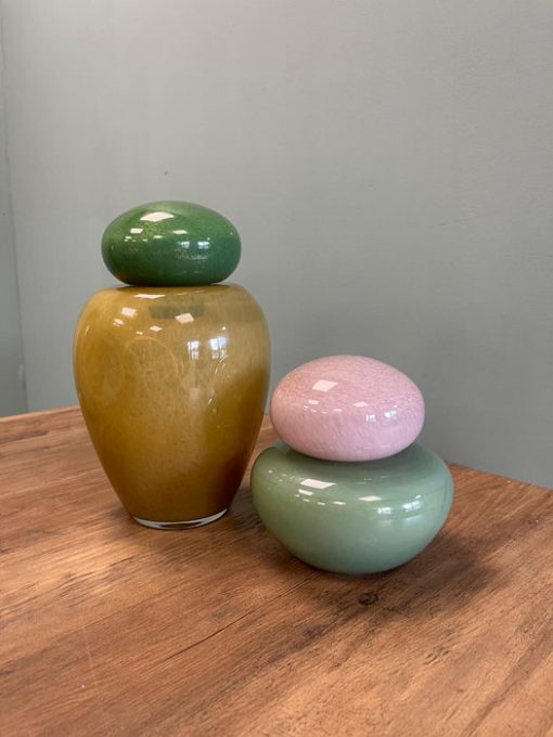 Cloudy Pink & Green Glass Jar with Lid – Decorative Modern Accent (14cm)