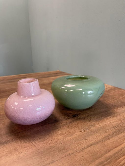 Cloudy Pink & Green Glass Jar with Lid – Decorative Modern Accent (14cm)
