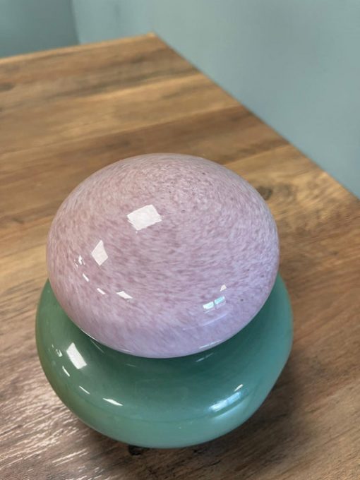 Cloudy Pink & Green Glass Jar with Lid – Decorative Modern Accent (14cm)