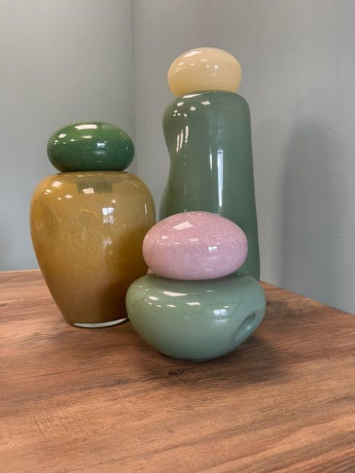 Cloudy Pink & Green Glass Jar with Lid – Decorative Modern Accent (14cm)