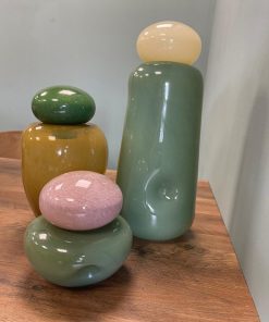 Cloudy Pink & Green Glass Jar with Lid – Decorative Modern Accent (14cm)6
