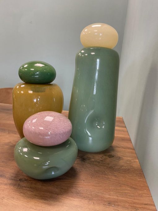 Cloudy Pink & Green Glass Jar with Lid – Decorative Modern Accent (14cm)