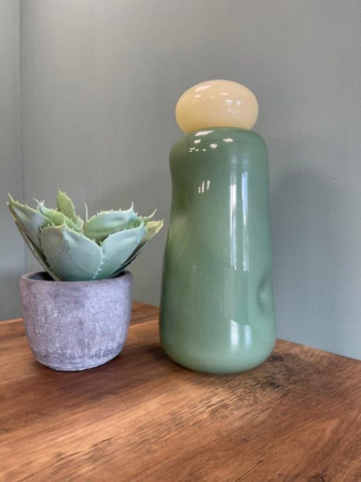 Cloudy Pink & Green Glass Jar with Lid – Decorative Modern Accent (14cm)
