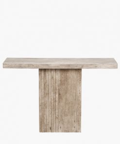 Concrete-Effect Wood Veneer Console Table – Fluted Centre Pedestal – 120x40x76cm