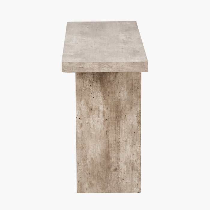 Concrete-Effect Wood Veneer Console Table – Fluted Centre Pedestal – 120x40x76cm Concrete-Effect Wood Veneer Console Table – Fluted Centre Pedestal – 120x40x76cm