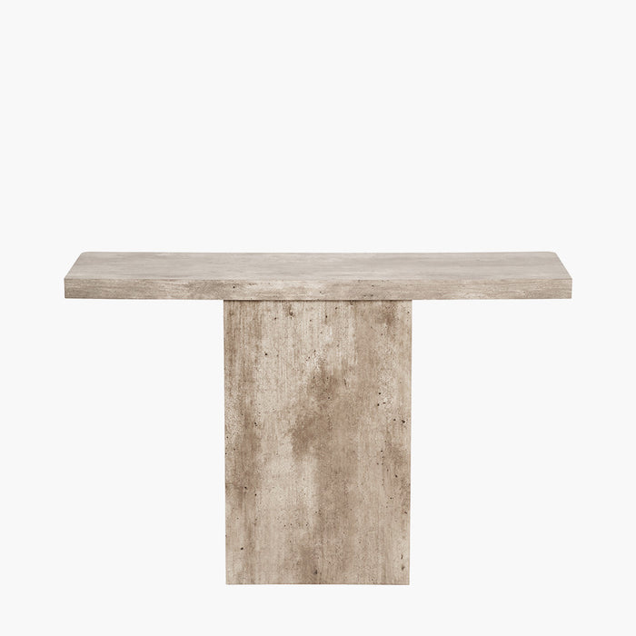 Concrete-Effect Wood Veneer Console Table – Fluted Centre Pedestal – 120x40x76cm Concrete-Effect Wood Veneer Console Table – Fluted Centre Pedestal – 120x40x76cm