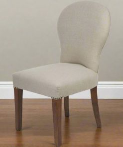 Contempoary Taupe Linen Dining Chair – Solid Mango Wood Legs