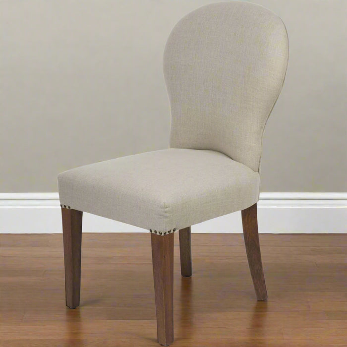 Contempoary Taupe Linen Dining Chair – Solid Mango Wood Legs Contempoary Taupe Linen Dining Chair – Solid Mango Wood Legs