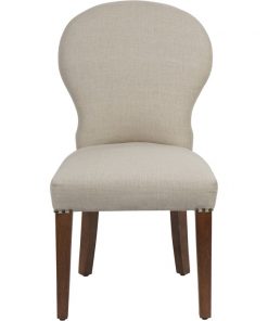 Contempoary Taupe Linen Dining Chair – Solid Mango Wood Legs2