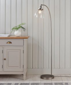 Contemporary Aged Silver Floor Lamp with Glass Shade