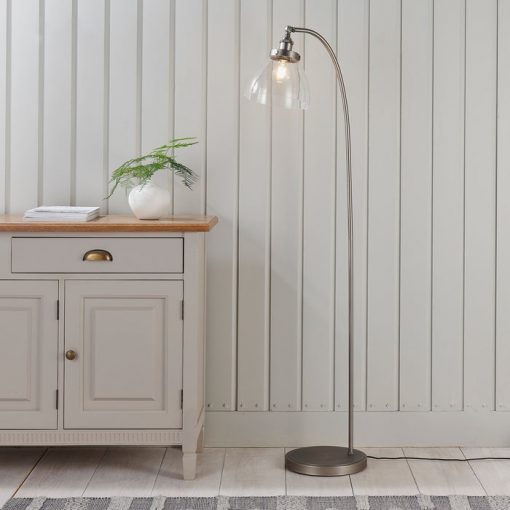 Contemporary Aged Silver Floor Lamp with Glass Shade