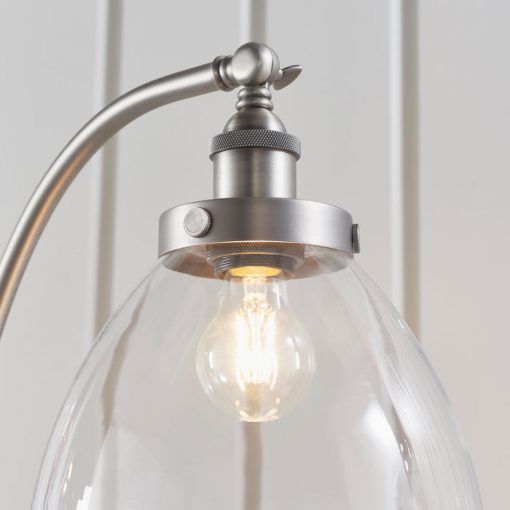 Contemporary Aged Silver Floor Lamp with Glass Shade