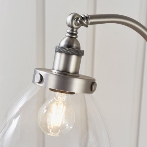 Contemporary Aged Silver Floor Lamp with Glass Shade