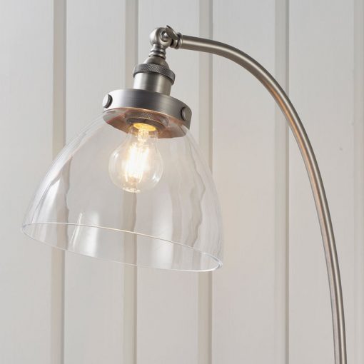 Contemporary Aged Silver Floor Lamp with Glass Shade