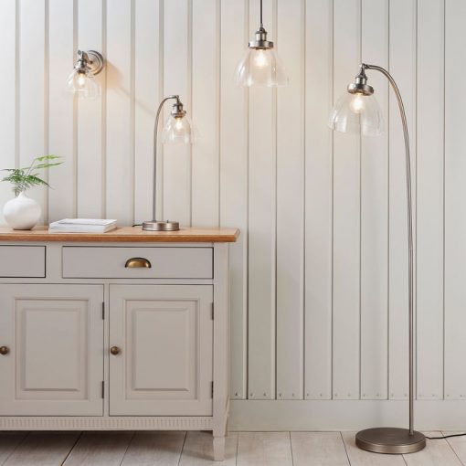 Contemporary Aged Silver Floor Lamp with Glass Shade