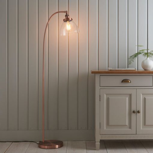 Contemporary Aged Silver Floor Lamp with Glass Shade