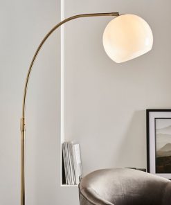 Contemporary Antique Brass Floor Lamp with White Glass Shade1