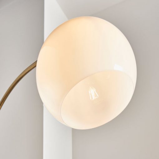 Contemporary Antique Brass Floor Lamp with White Glass Shade