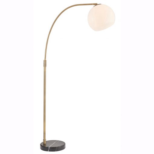 Contemporary Antique Brass Floor Lamp with White Glass Shade
