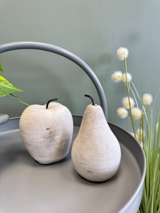 Decorative Apple & Pear Ornament Set – Rustic Stone Effect Décor
