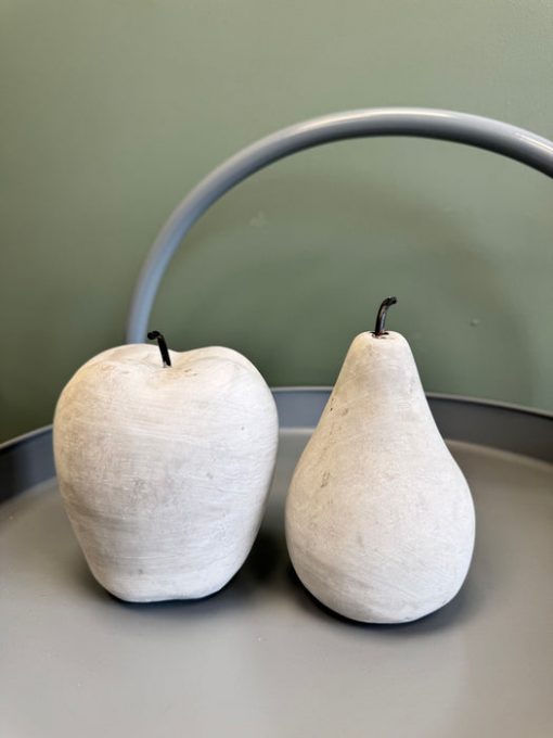 Decorative Apple & Pear Ornament Set – Rustic Stone Effect Décor