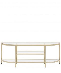 Elegant Champagne Gold Media Unit with Glass Shelves – Stylish TV Stand for Modern Living Rooms2