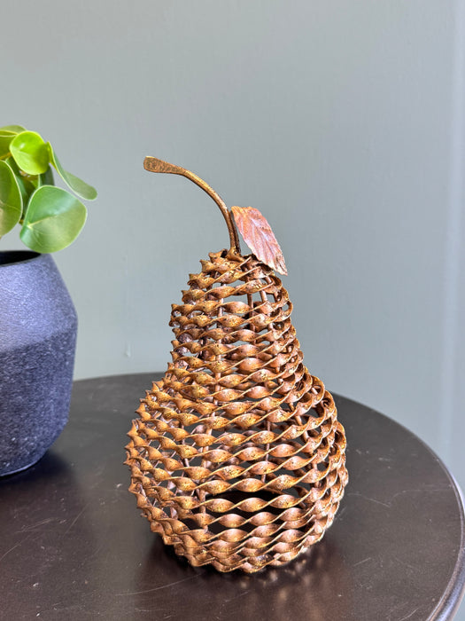 Metal Twist Pear Ornament – Rustic Bronze Decorative Sculpture (21cm)