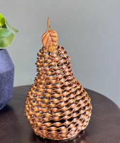 Metal Twist Pear Ornament – Rustic Bronze Decorative Sculpture (21cm)