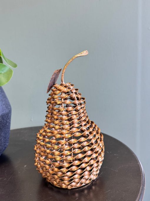 Metal Twist Pear Ornament – Rustic Bronze Decorative Sculpture (21cm)