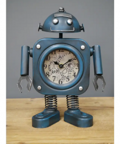 Novelty Robot Tabletop Clock, Blue & Silver, Metal1