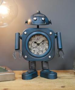 Novelty Robot Tabletop Clock, Blue & Silver, Metal3