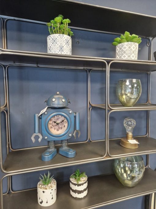 Novelty Robot Tabletop Clock, Blue & Silver, Metal