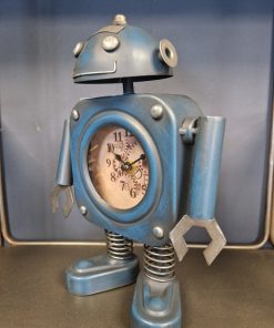 Novelty Robot Tabletop Clock, Blue & Silver, Metal7
