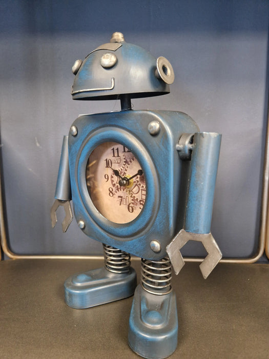 Novelty Robot Tabletop Clock, Blue & Silver, Metal